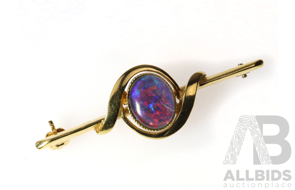 Opal Triplet Bar Brooch, 45mm, Gold Plated - No Visible Hallmarks