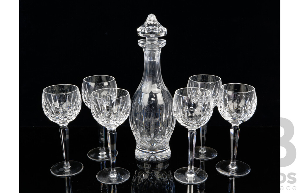 Waterford Crystal Decanter with Stopper and Set Six Matching Glasses