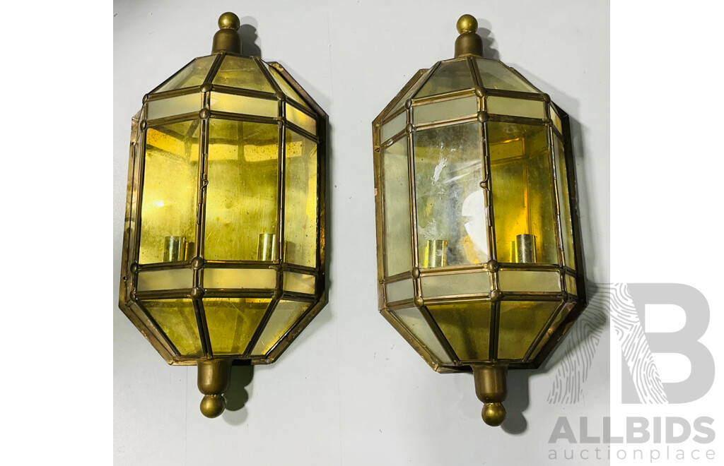 Pair of Wall Mounted, Enclosed Glass Candle Holders