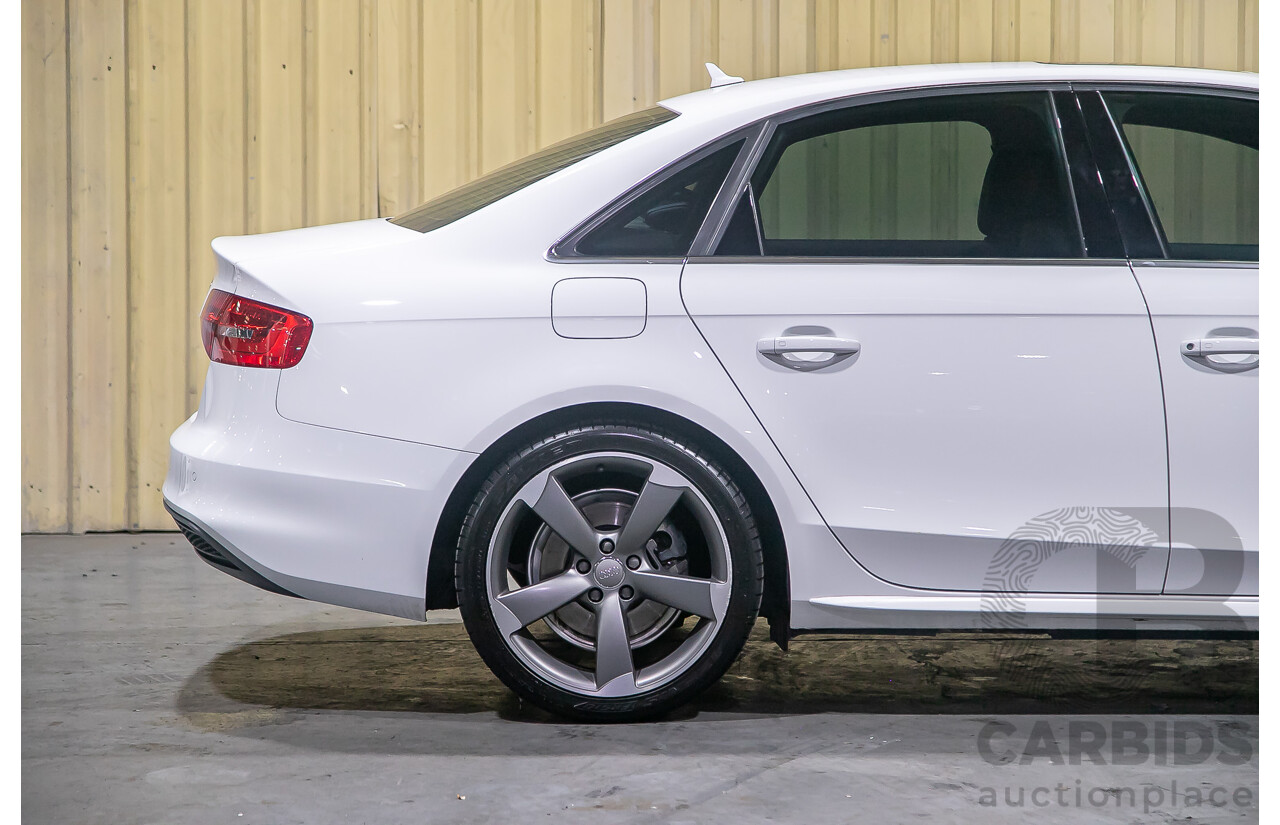 8/2013 Audi A4 2.0 TFSI Quattro (AWD) S-Line Pack B8 (8K) MY13 4d Sedan White Turbo 2.0L