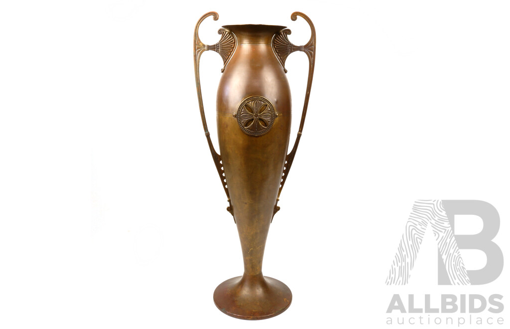 Large Antique Art Nouveau KMD Royal Daalderop Holland Copper Vase with Neo Classicl Decoration