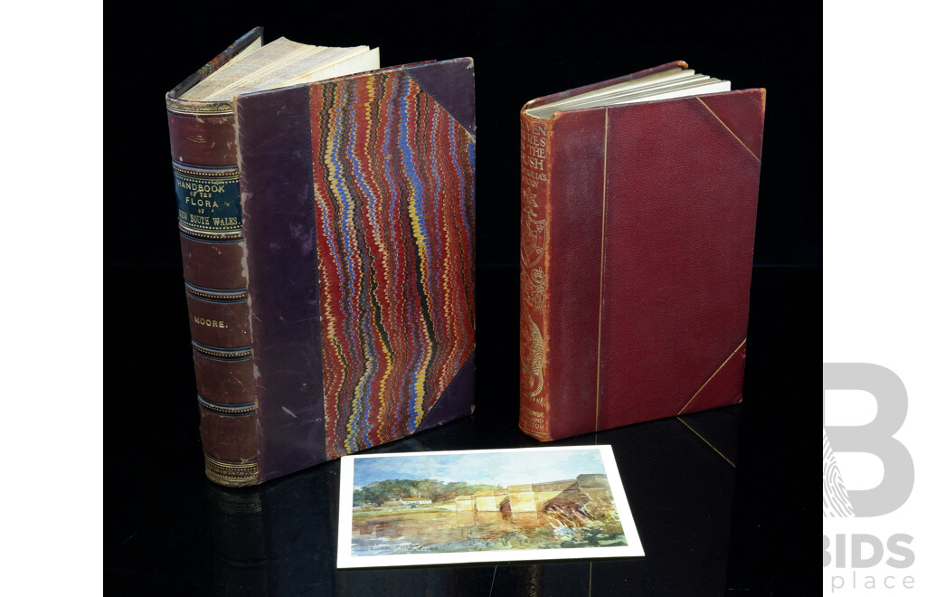 Two Antique Books of Australian Interest Comprising Quarter Bound in Leather Handbook of Flora of NSW by C Moore Along with  Adventures in the Bush Australias Story