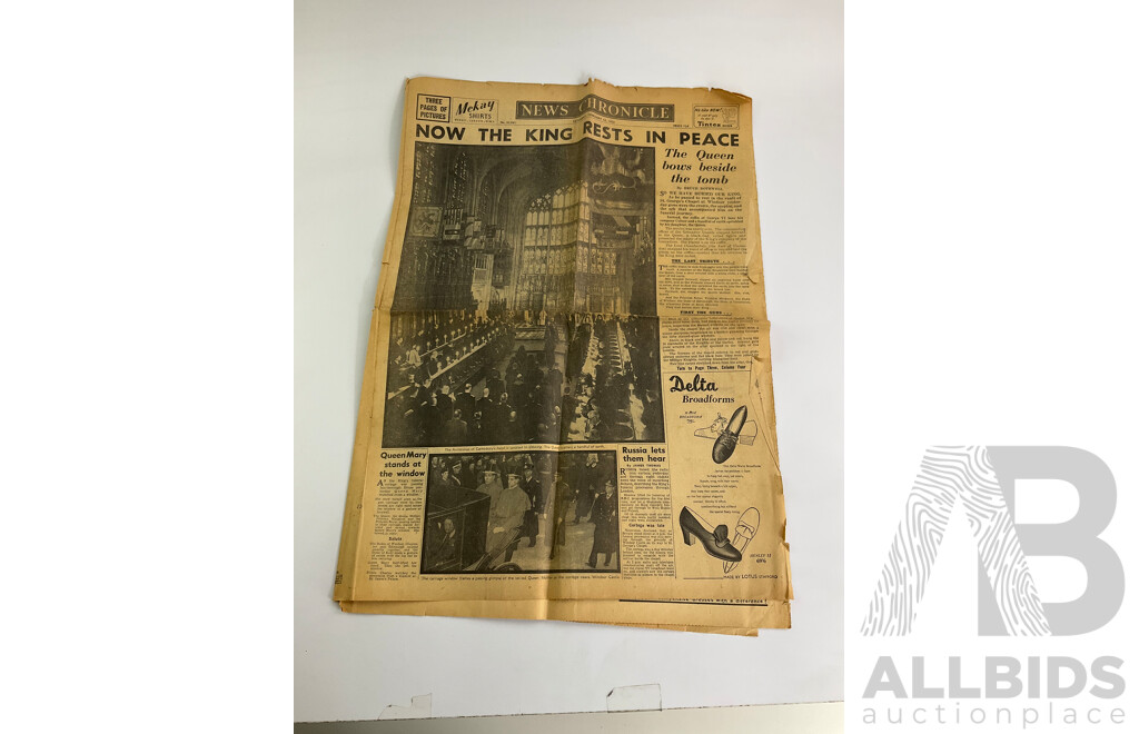 Collection of Vintage Newspapers From Historic Events Including 1952 KGVI Funeral, 1954 QE2 Return to England, 1973 Queen Anne Wedding, 1952 Forster Cup, 1953 QE2 Coronation, 1973 Sydney Morning Herald Sydney Opera House Opening
