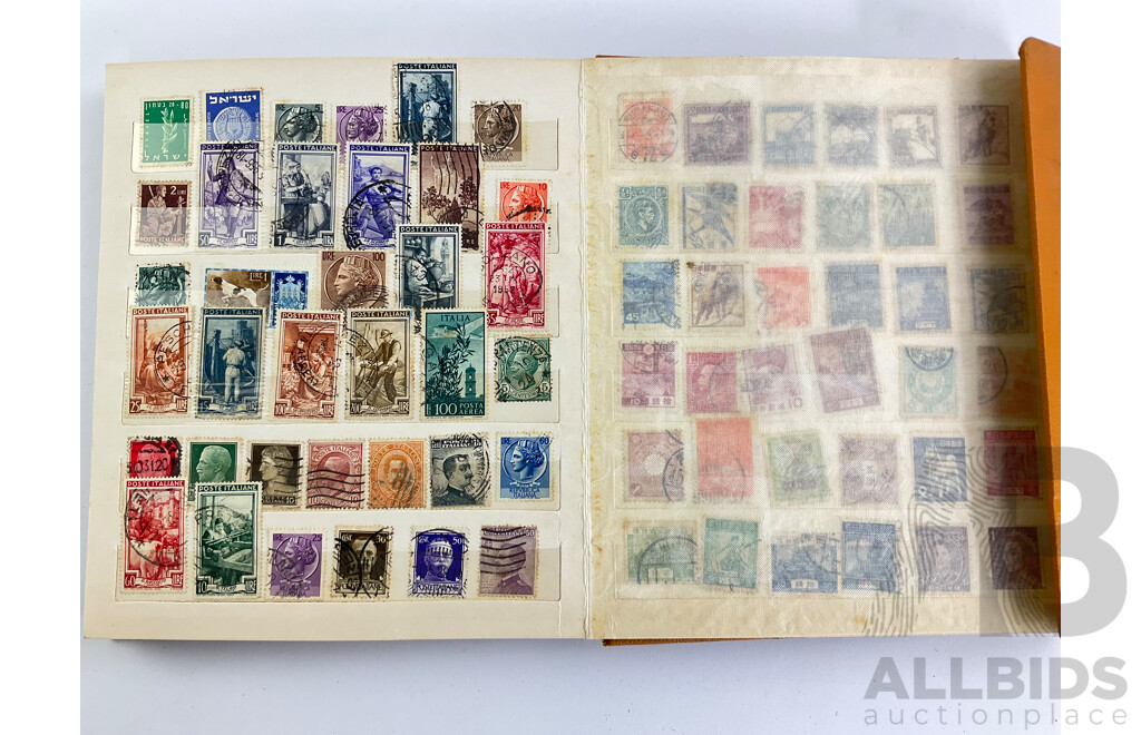 Four Vintage Cancelled Stamp Albums Including Australia and New Zealand Pre Decimal, Canada, Borneo, Italy and More