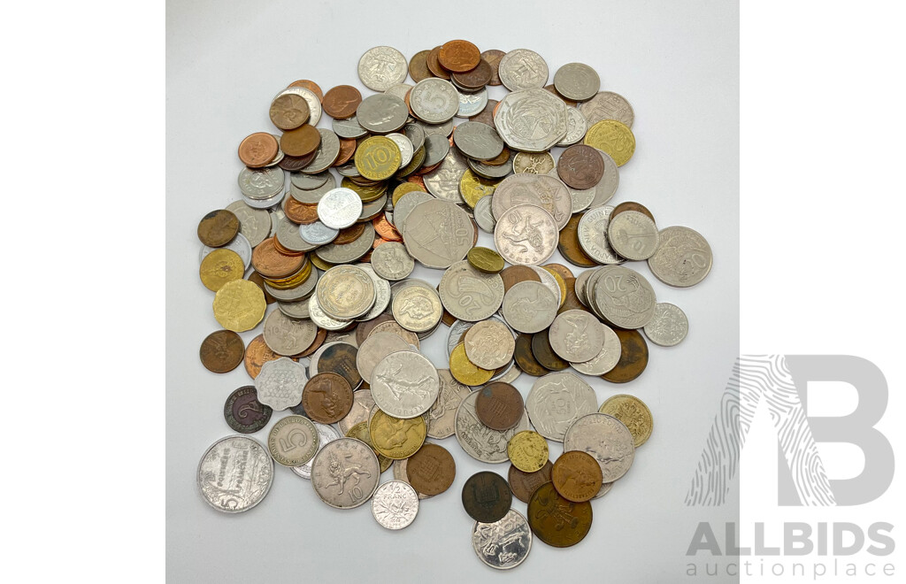 Collection of Foreign Coins Including Canada, USA, Singapore, Israel, France, UK and More Approximately 950 Grams