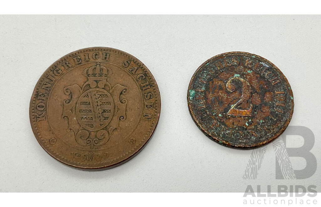 Kingdom of Saxony 1862 B Five Pfennige and 1911 Two Pfennig Coins