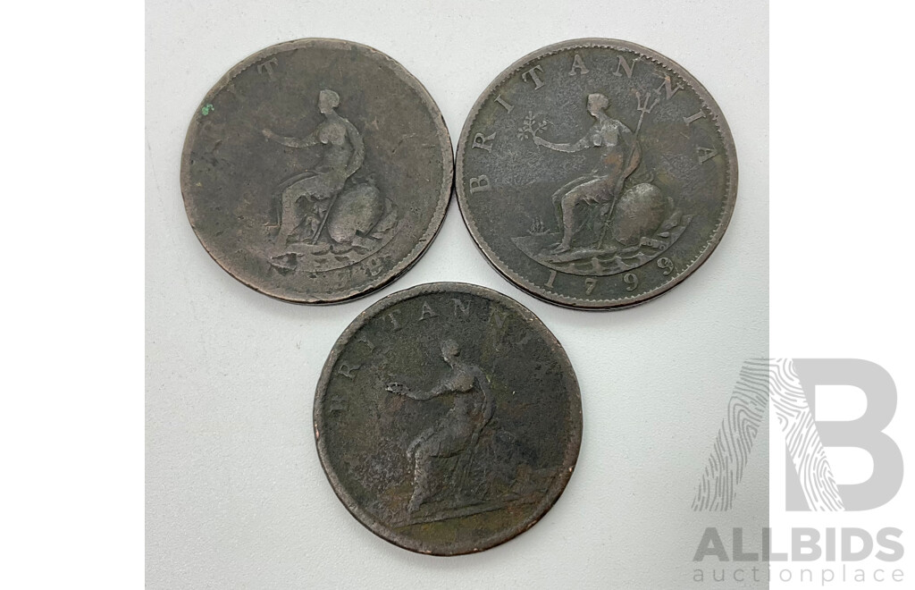 Three United Kingdom King George III Half Pennies Penny 1799(2) 1806