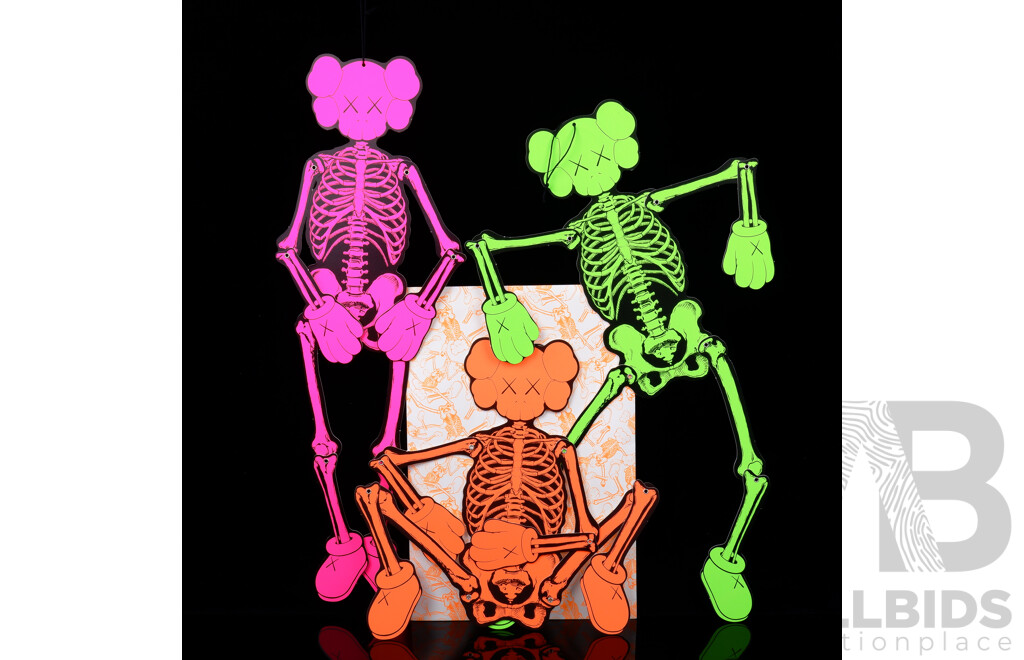 KAWS OriginalFake Companion Skeleton Set of 3 (Orange, Pink, Green), Medicom 2007
