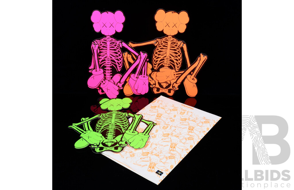 KAWS OriginalFake Companion Skeleton Set of 3 (Orange, Pink, Green), Medicom 2007
