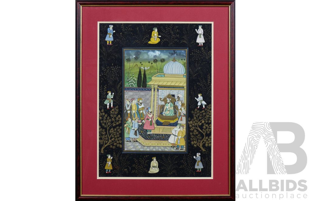 Indo-Persian Temple Scene Painted on Silk