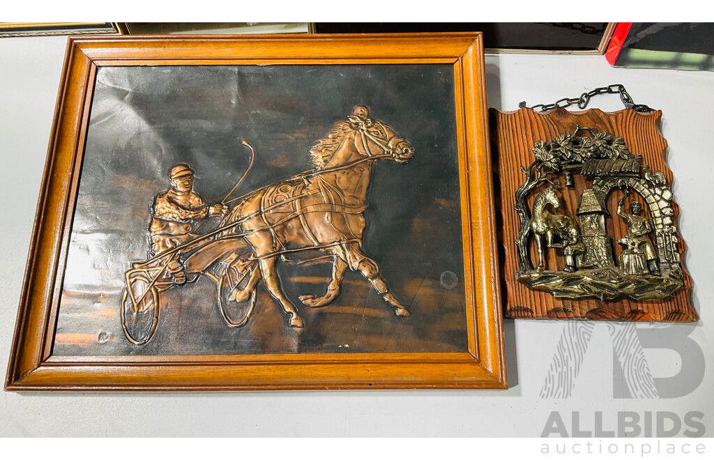 Collection Vintage Horse Pictures in Various Mediums Including Copper Etching and a 1995 Volume on Stallions