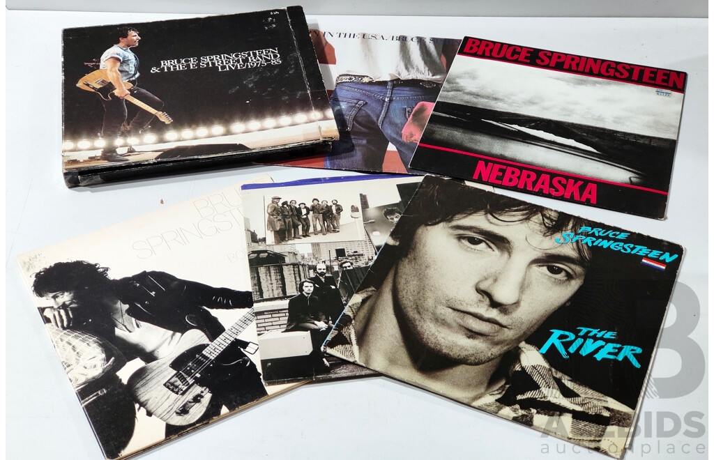 CollectionBruce Springsteen Vinyl LP Records Including Five Disk Live 1975 to 85 Box Set, Born to Run, Nebraska, Born in the USA & the River