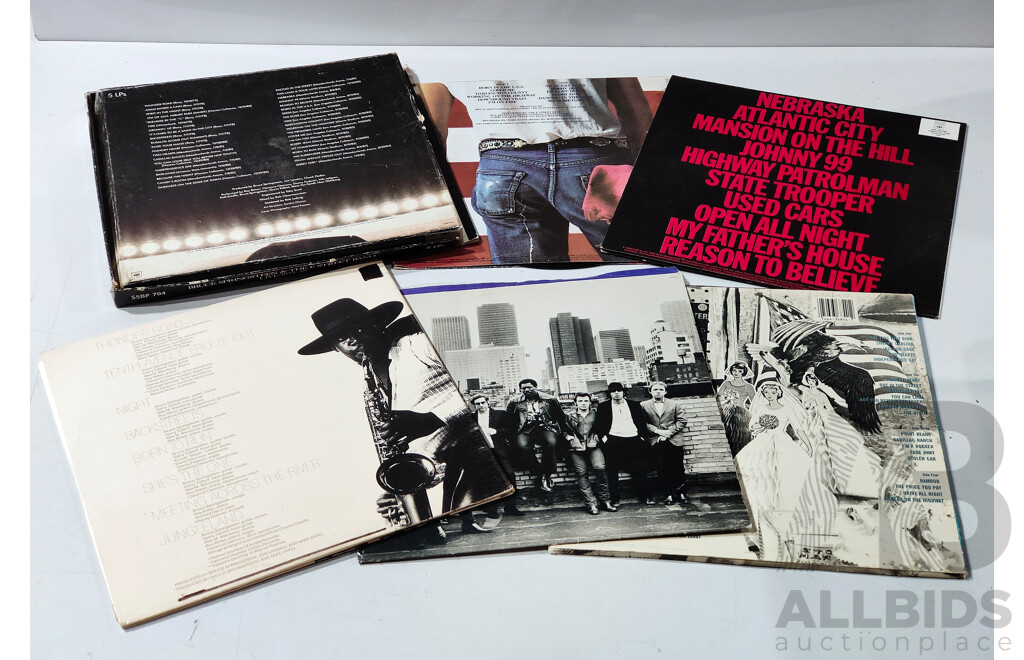 CollectionBruce Springsteen Vinyl LP Records Including Five Disk Live 1975 to 85 Box Set, Born to Run, Nebraska, Born in the USA & the River