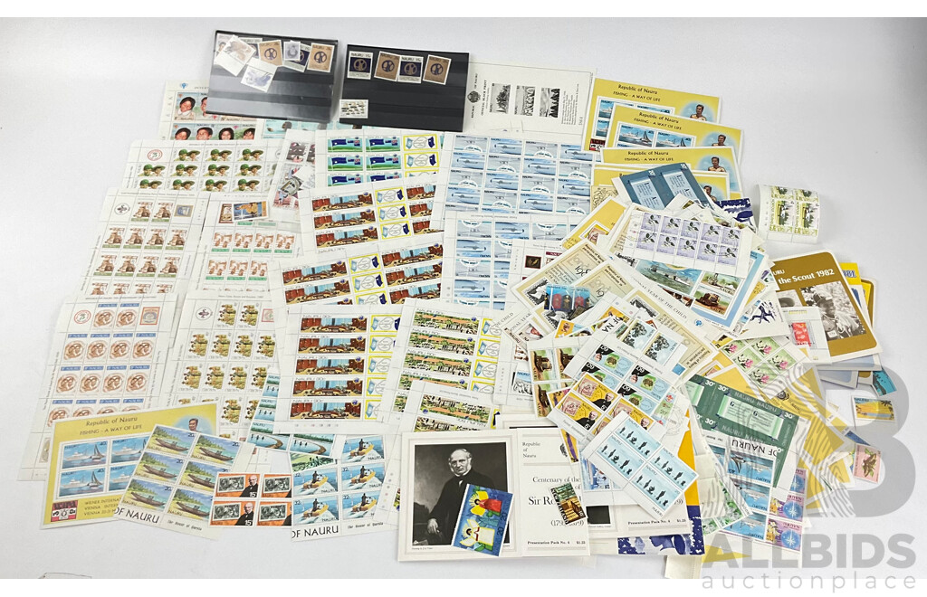 Large Collection of Vintage Nauru Mint Stamps, Blocks and Sheets, 1960's 70's 80's