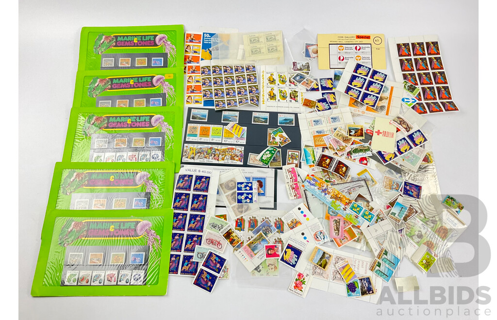 Collection of Australia and New Zealand Mint Stamps, Blocks and Packs, 1970's and 80's