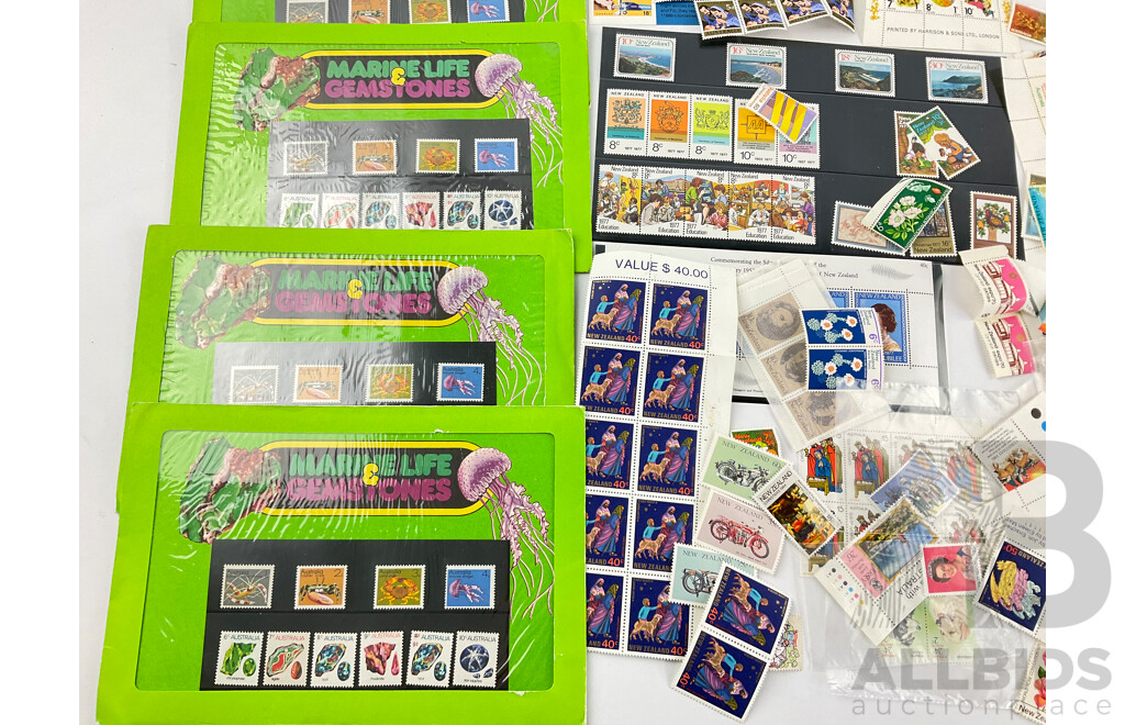 Collection of Australia and New Zealand Mint Stamps, Blocks and Packs, 1970's and 80's