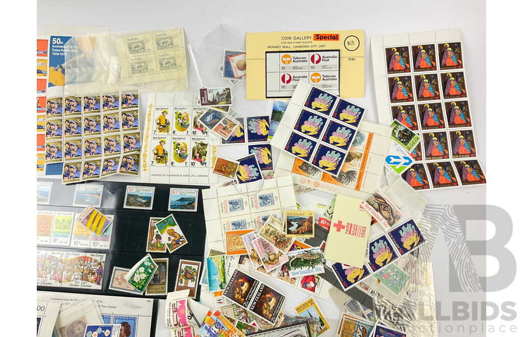 Collection of Australia and New Zealand Mint Stamps, Blocks and Packs, 1970's and 80's