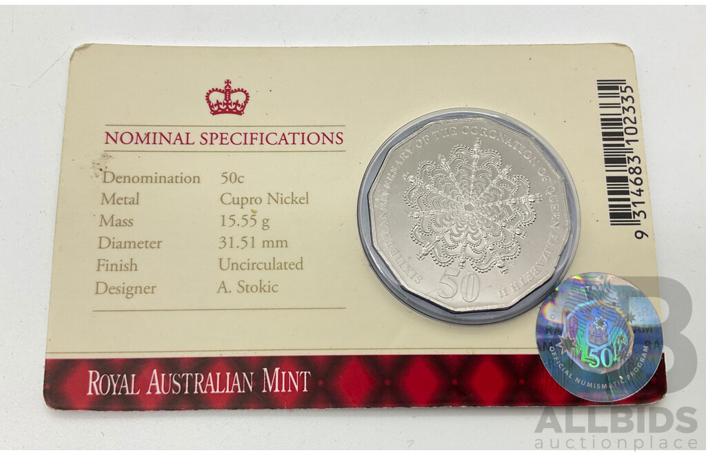 Australian RAM 2013 Commemorative Firty Cent Coin, 60th Anniversary of the QE2 Coronation