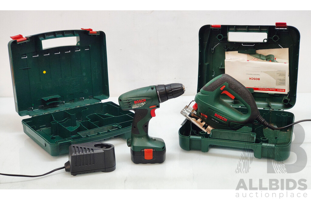 BOSCH Cordless Drill and Corded Jigsaw in Toolboxes