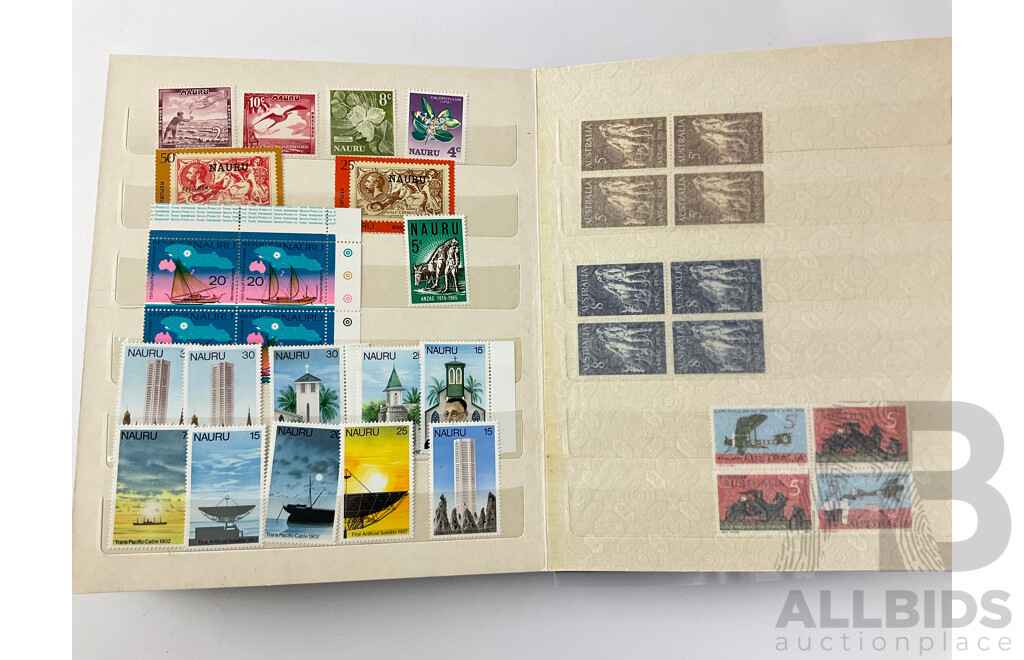 Collection of Interntional Mint and Canceled Stamps Including Australian Predecimal, Nauru, Cocos Island, United Kingdom and More