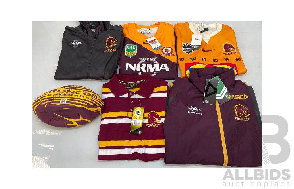 Brisbane Broncos  Supporters Clothing and Ball - Brand New - Lot of 6