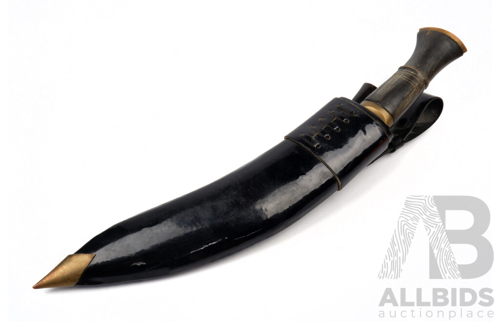 Nepalese Gurkha Kukri  with Three Knifes with Horn Handles in Vinyl Scabbard