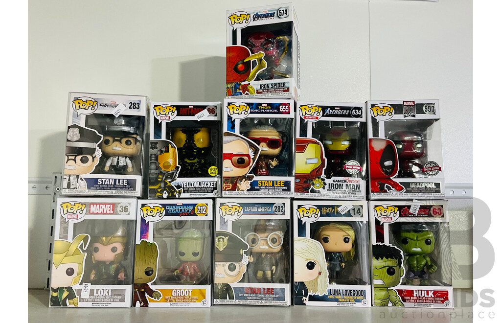 Collection of Eleven Pop! Bobble Heads in Original Boxes Including Stan Lee, Hulk and More