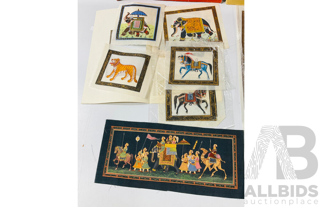 Large Collection of Both Fabric and Paper Hand Painted Indian Paintings, Including Two Books of Reproductions and More