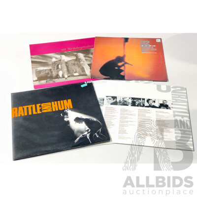 Three U2 Vinyl LP Records Titles Comprising U2 Live Under a Blood Red Sky, the Unforgettable Fire & Rattle and Hum Double Album, All Festival Releases