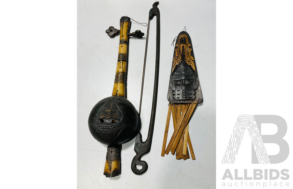 Collection of Tribal Wooden Instruments,  Pair of Vintage Children’s Books and More