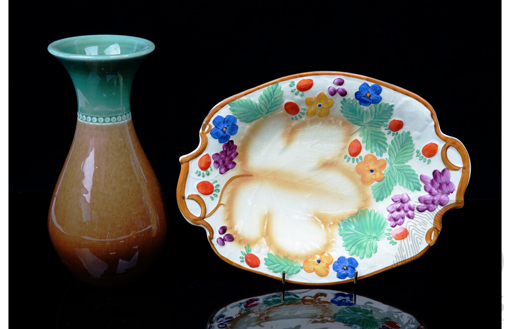 Vintage Burleighware Sandwich Plate Along with Bendigo Pottery Vase