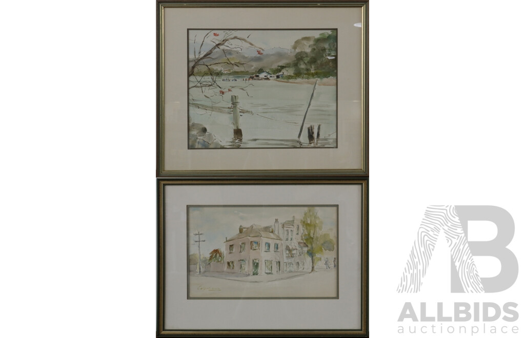 Enid Colquhoun, 'Clyde River Bateman's Bay' & 'Shop Corner - Glebe', Watercolour (2)