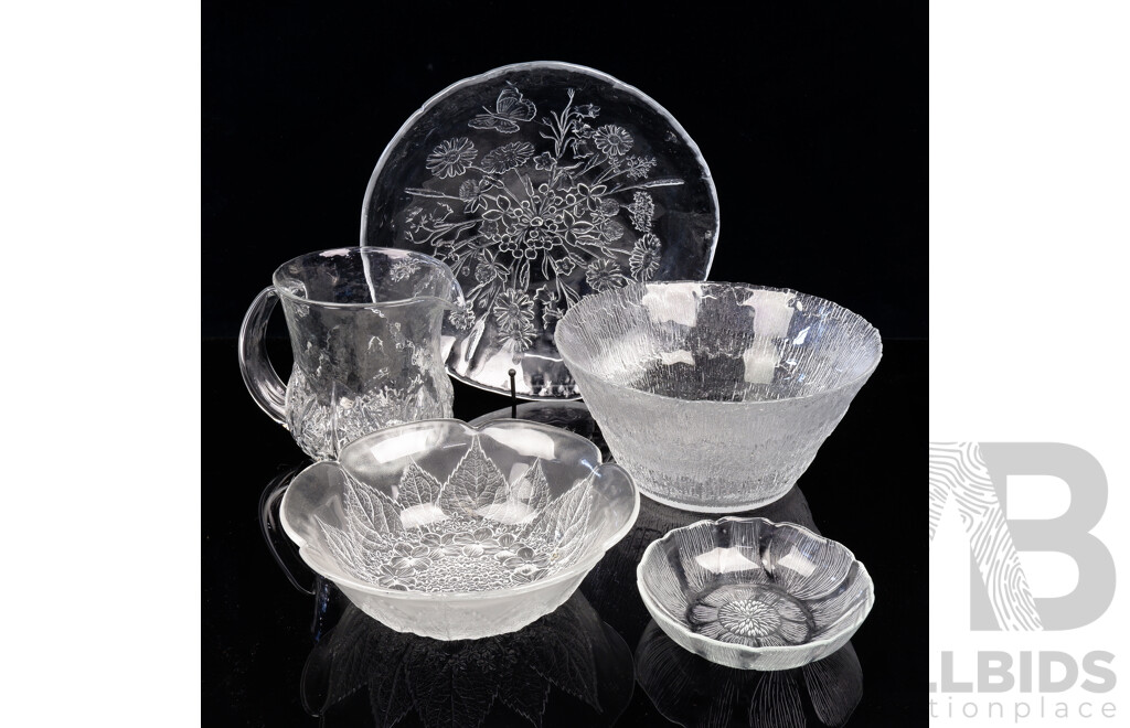 Collection Five Pieces Scandi Style Retro Frosted Textured Glasswear