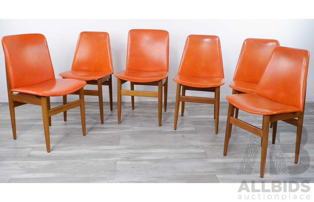 Six Retro Orange Vinyl Dining Chairs