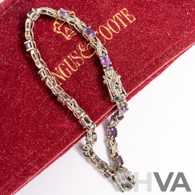 9ct White Gold Amethyst & Diamond Tennis Bracelet, TDW 0.30CT, 19cm, 7.01 Grams
