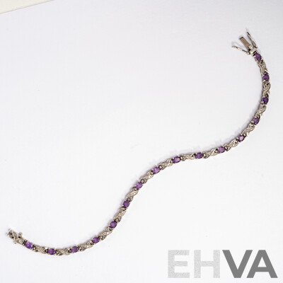 9ct White Gold Amethyst & Diamond Tennis Bracelet, TDW 0.30CT, 19cm, 7.01 Grams