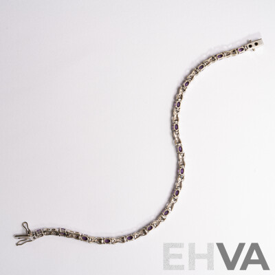 9ct White Gold Amethyst & Diamond Tennis Bracelet, TDW 0.30CT, 19cm, 7.01 Grams
