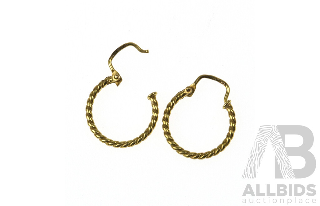18ct Twist Patterned Hoop Earrings, 1.3mm Wide, 15mm, 1.15 Grams