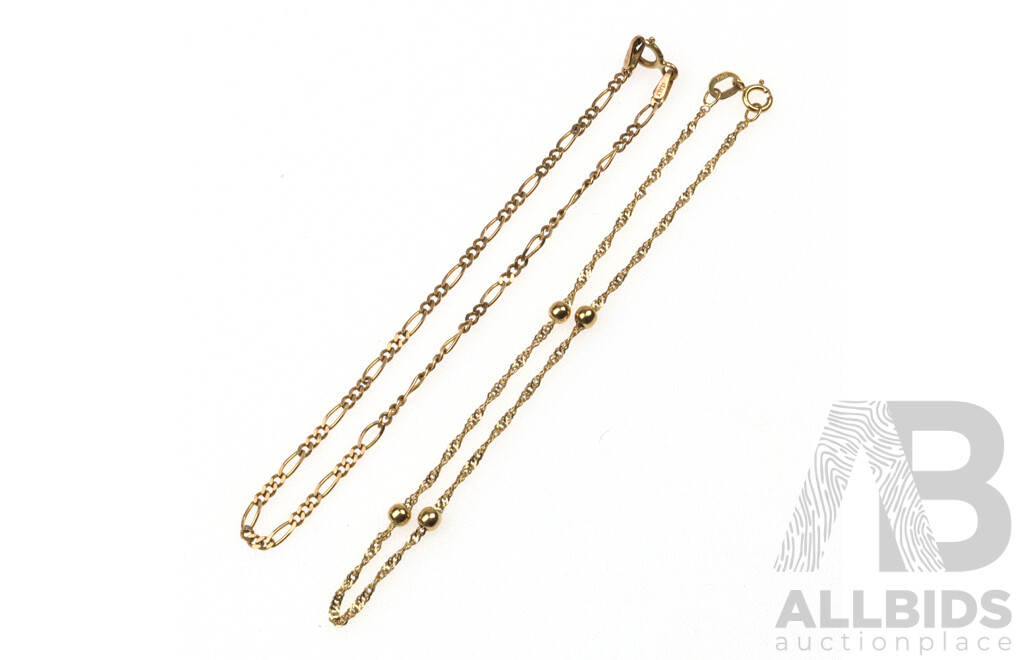 9ct Twist Ball Bracelet, 19cm and 9ct Figaro 3+1 Bracelet, 18.cm, 2.04 Grams