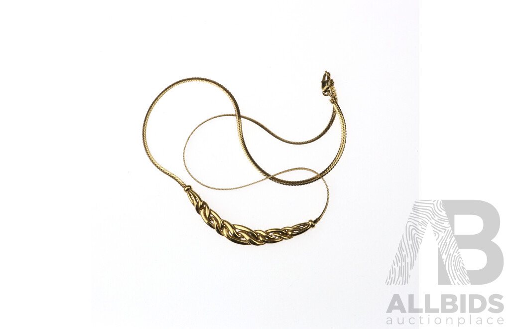 18ct Yellow Gold Braided Design Fixed Pendant on Snake Chain, 45cm, 6.35 Grams