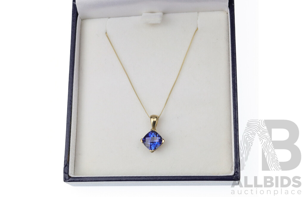 9ct Biron Tanzanite Solitaire Pendant with 9ct Fine Curb Link Chain, 45cm, 1.46 Grams - as New in Prouds Presentation Box