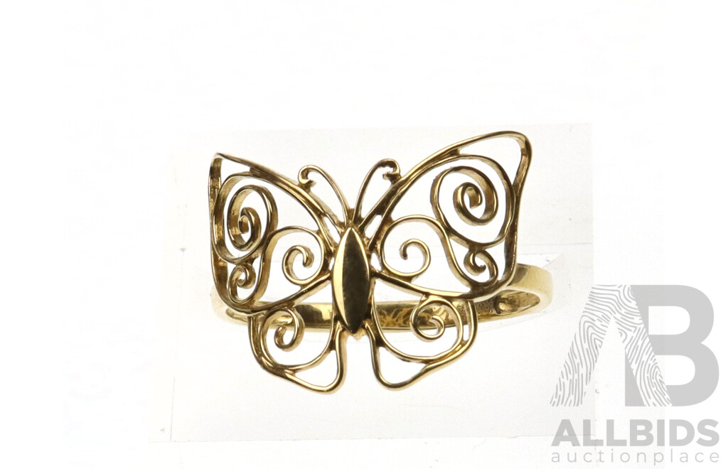 9ct Butterfly Ring, Size N, 1.30 Grams