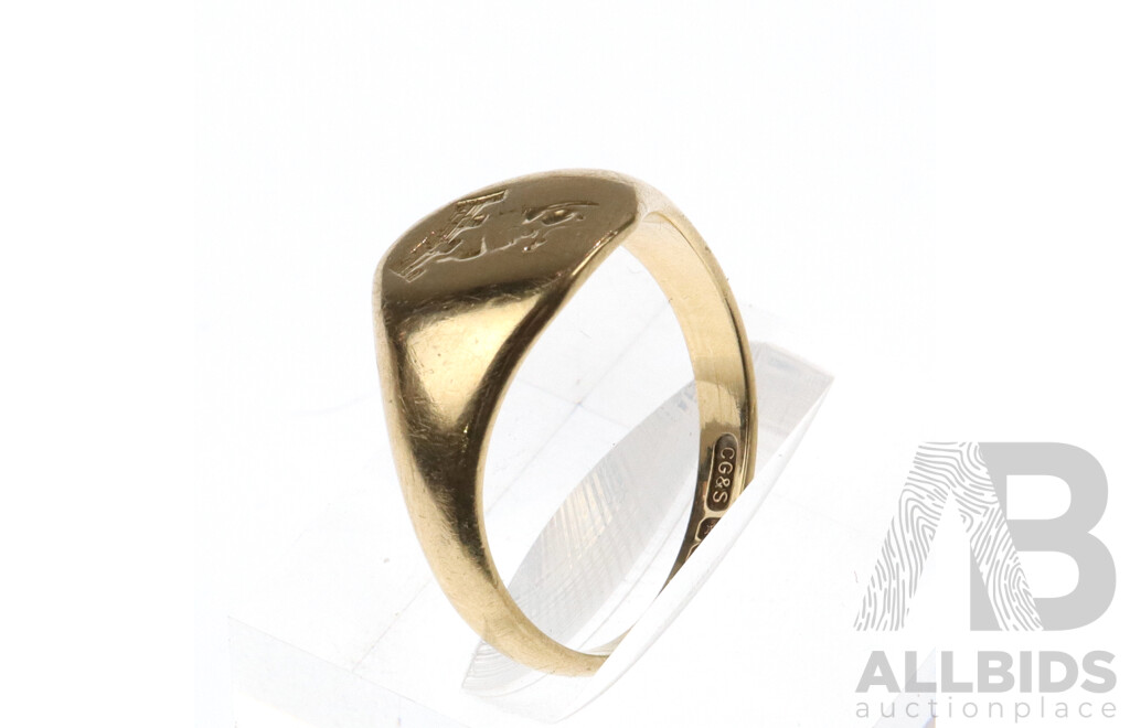 Vintage 9ct Yellow Gold Signet Ring, Size L, 3.12 Grams