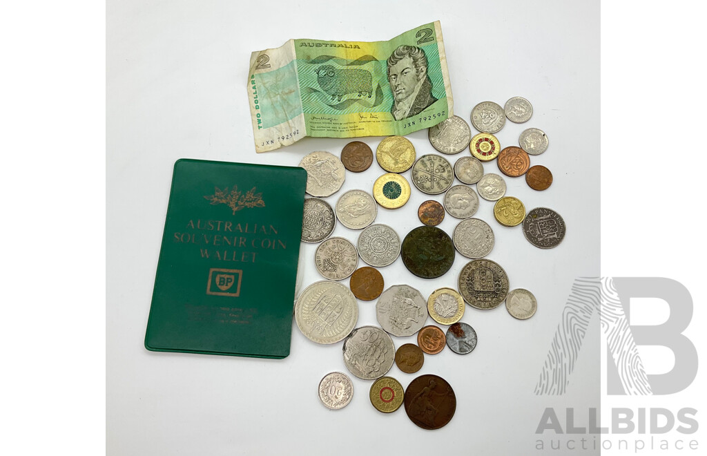 Collection of Australian and International Currency Including Predecimal, Two Dollar Note JXN Knight/Stone