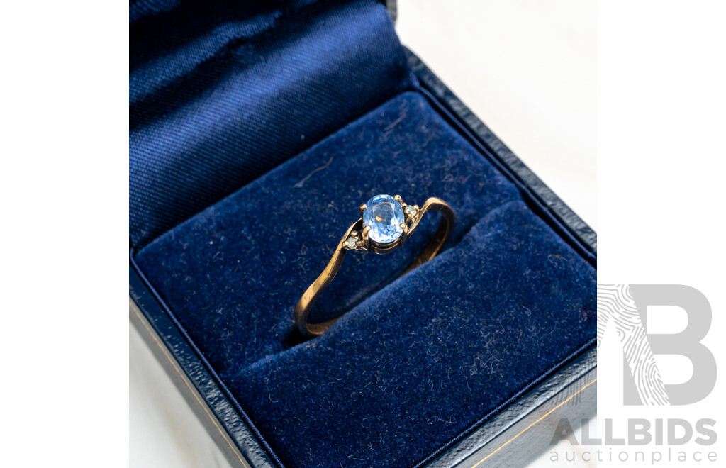 9ct Cornflour Blue Biron Sapphire & Diamond Ring, TDW 0.02ct, Size R, 1.30 Grams