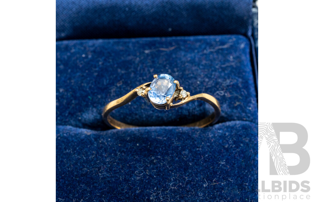 9ct Cornflour Blue Biron Sapphire & Diamond Ring, TDW 0.02ct, Size R, 1.30 Grams