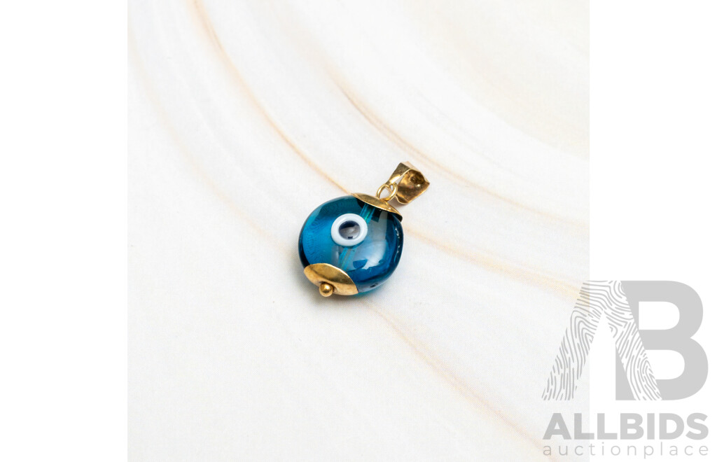 14ct Murano Glass Greek Eye Pendant, 20mm Long, 0.77 Grams
