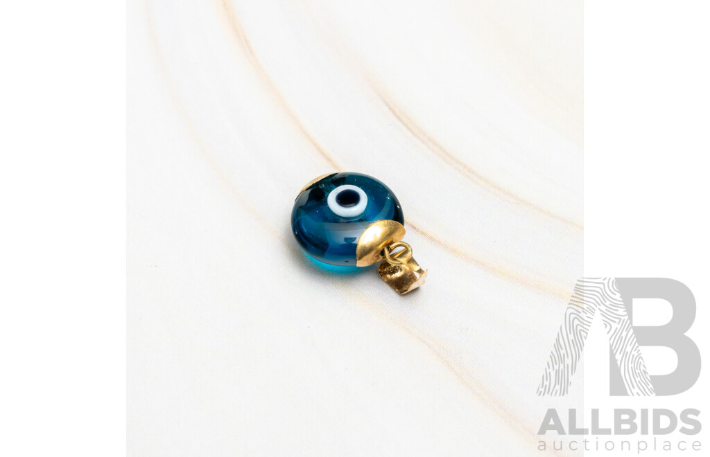 14ct Murano Glass Greek Eye Pendant, 20mm Long, 0.77 Grams