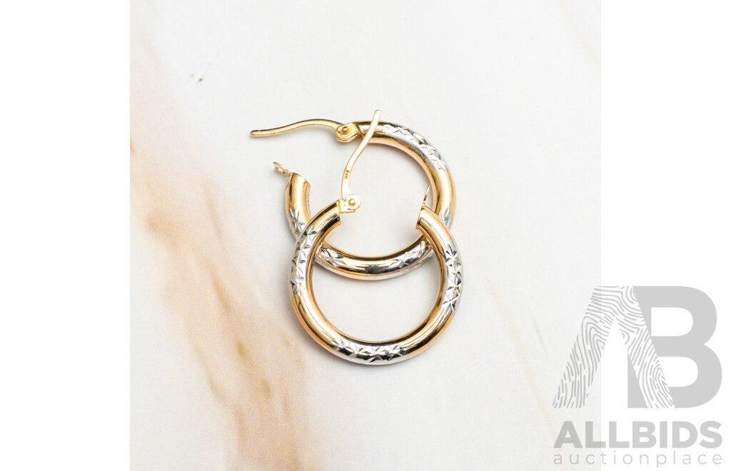 9ct Tubular Two Tone Hoop Earrings, as New, 20mm, 1.16 Grams