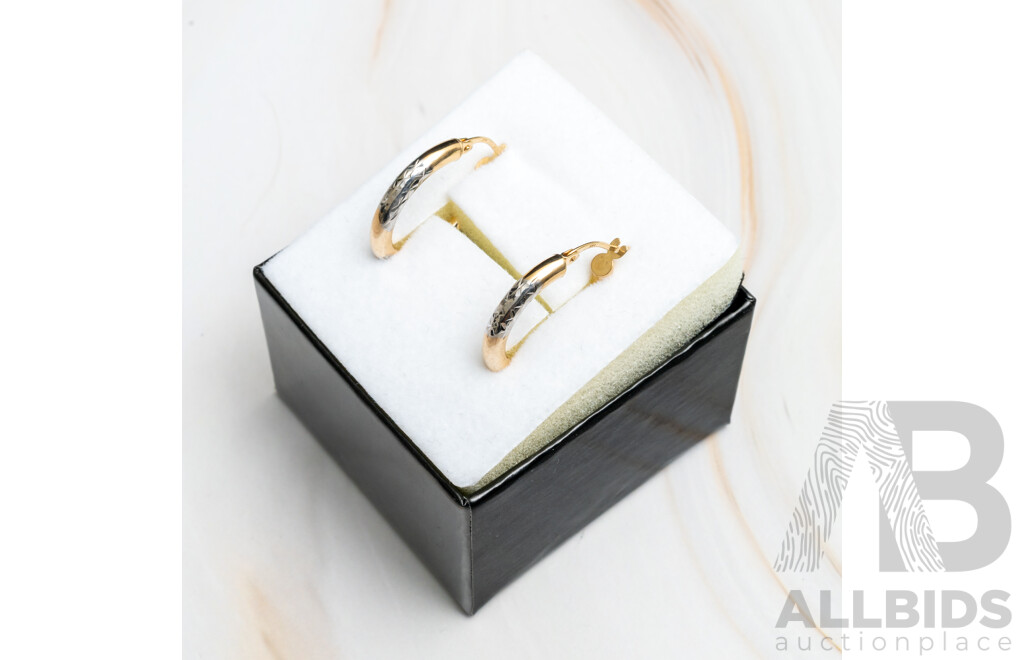 9ct Tubular Two Tone Hoop Earrings, as New, 20mm, 1.16 Grams